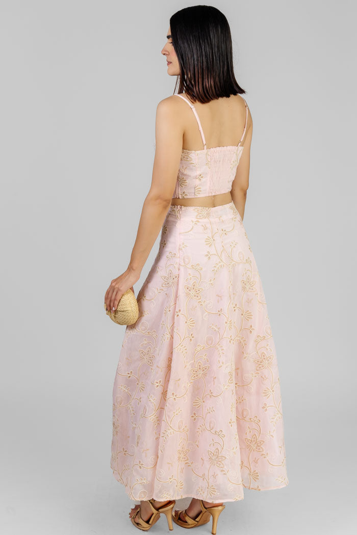CONJUNTO BORDADO MIDI ROSA