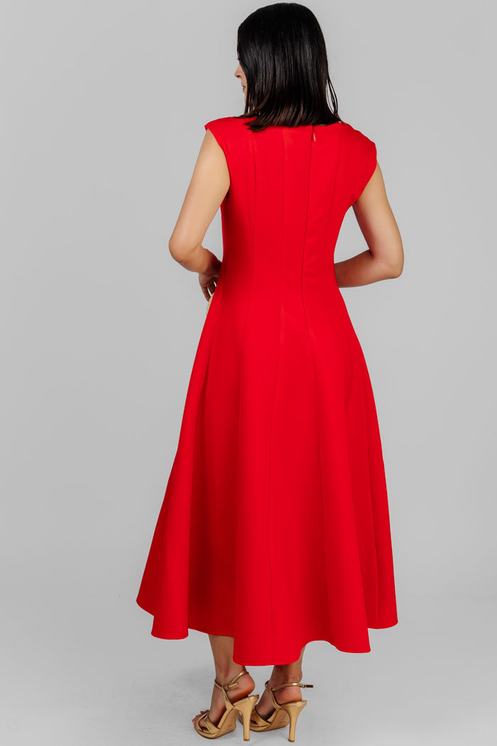 VESTIDO ROJO MIDI ELEGANTE