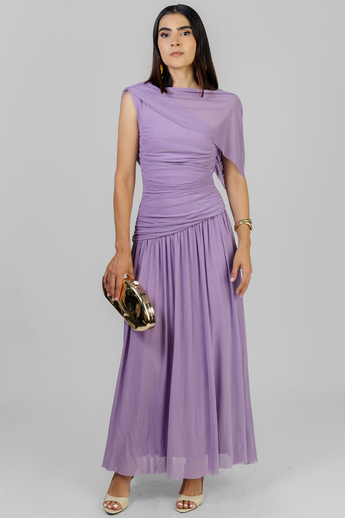 VESTIDO LILA DRAPEADO ELEGANTE
