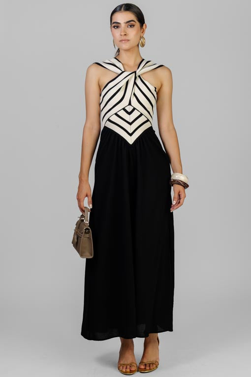 VESTIDO ESCOTE NUDO RAYAS