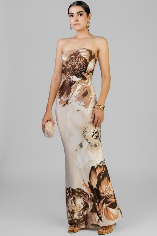 VESTIDO RECTO FLOR CAFE