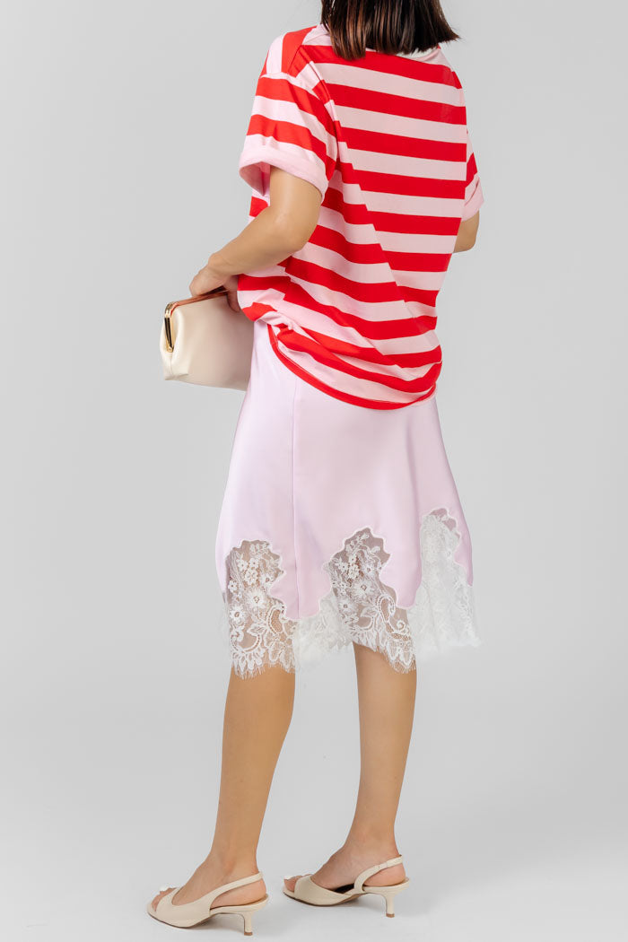 FALDA ROSA SATINADA ENCAJE