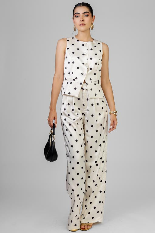CONJUNTO CHALECO BEIGE POLKA