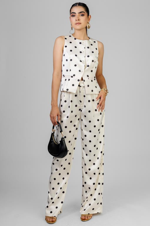 CONJUNTO CHALECO BEIGE POLKA