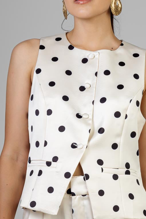 CONJUNTO CHALECO BEIGE POLKA