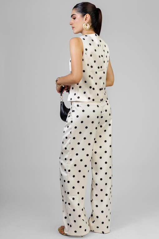 CONJUNTO CHALECO BEIGE POLKA