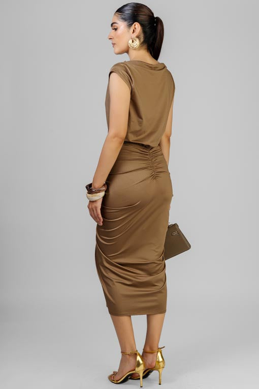 VESTIDO FRUNCES CAFE