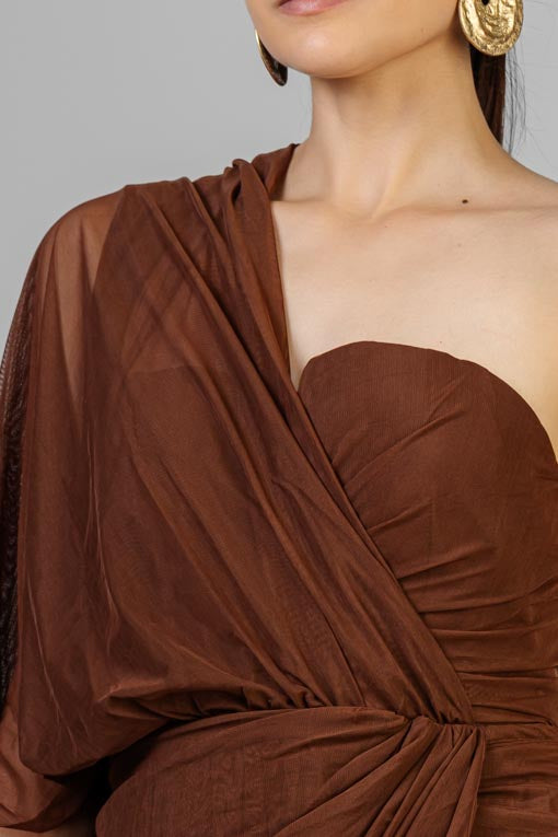 VESTIDO MESH MOKA FRUNCES