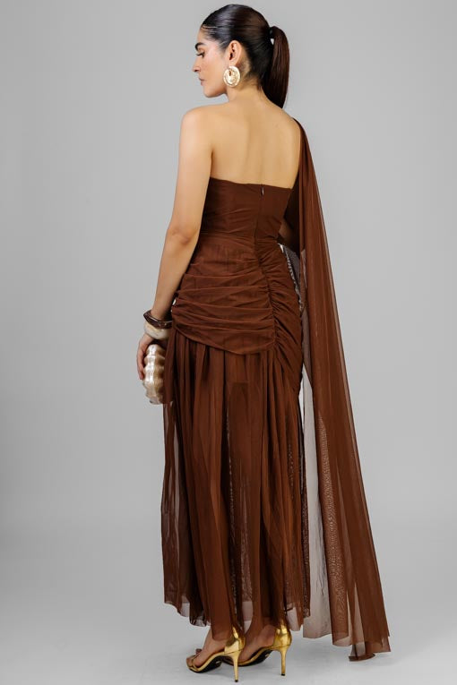 VESTIDO MESH MOKA FRUNCES