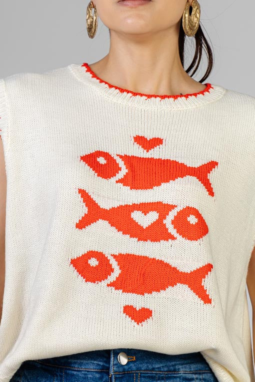 CHALECO TEJIDO PECES