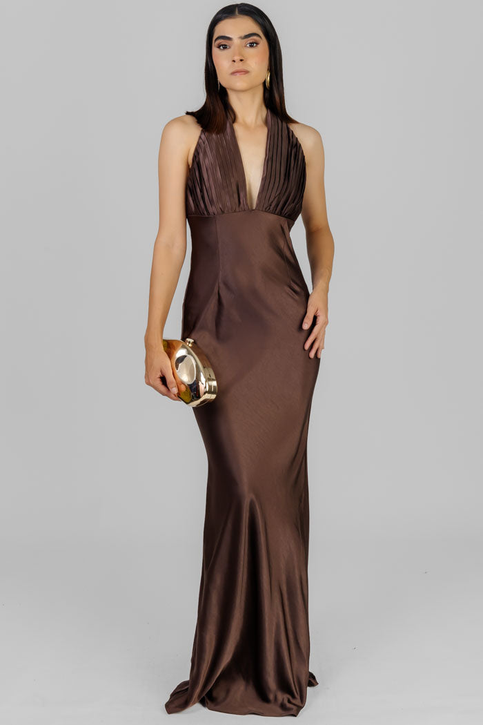 VESTIDO LARGO PLISADO HALTER