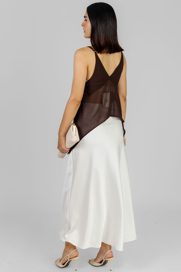 FALDA MIDI SATINADA BLANCA