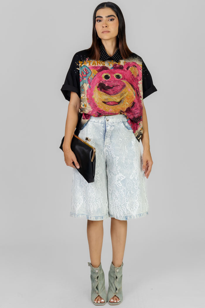 PLAYERA NEGRA ESTAMPADA OVERSIZE