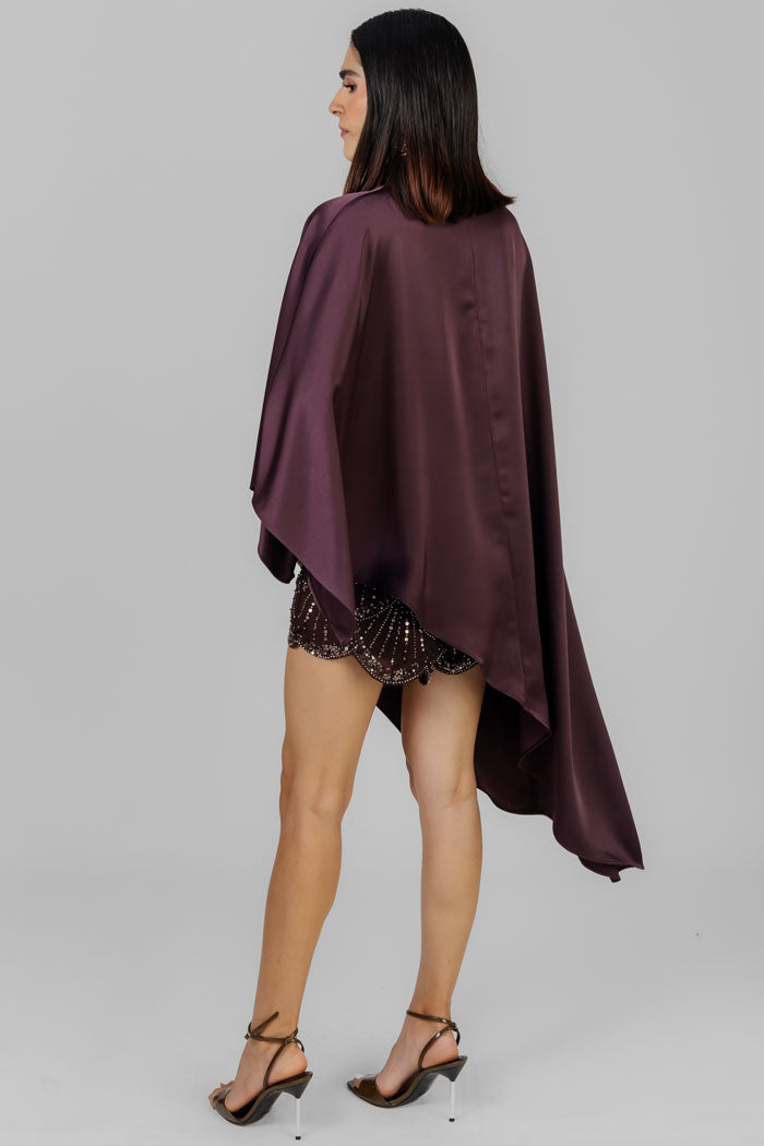 BLUSA SATINADA ASIMÉTRICA PÚRPURA