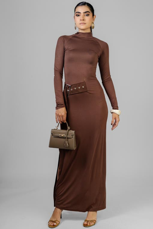 VESTIDO CAFE CINTO