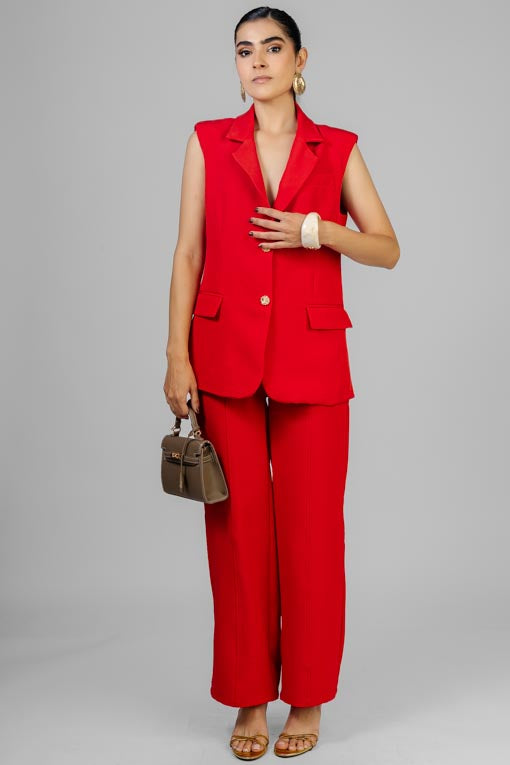 CONJUNTO CHALECO LARGO ROJO