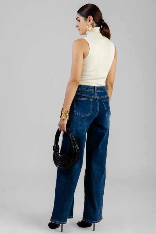 PANTALON MEZCLILLA FRANJA BEIGE
