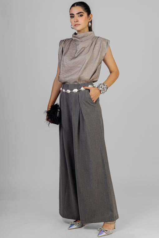 PANTALON GRIS PLISES