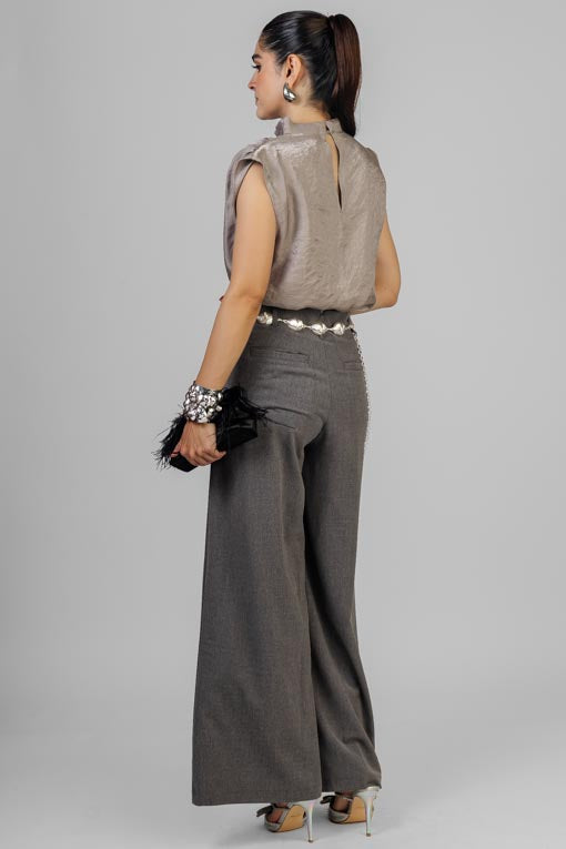 PANTALON GRIS PLISES