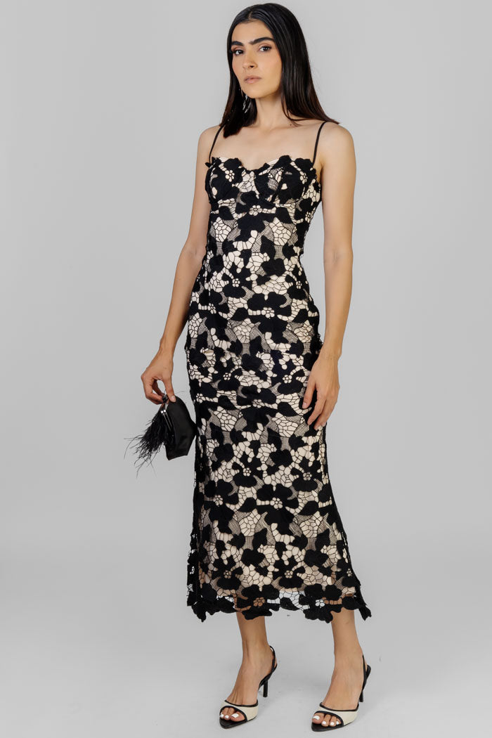 VESTIDO MIDI ENCAJE FLORAL
