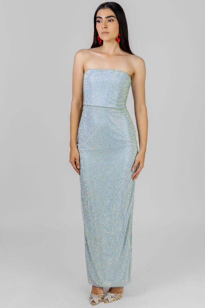 VESTIDO LARGO CON PEDRERÍA