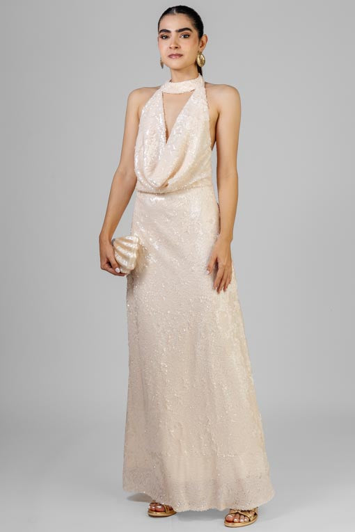 VESTIDO LENTEJUELA CHAMPAGNE