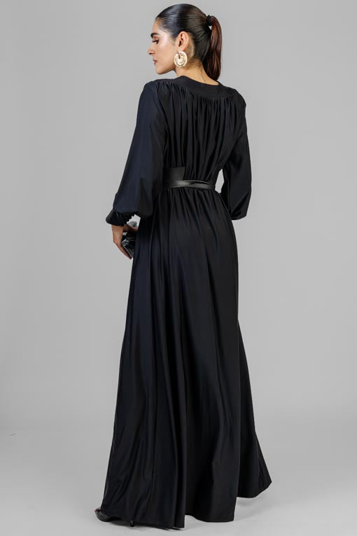 VESTIDO DRAPEADO CINTO NEGRO