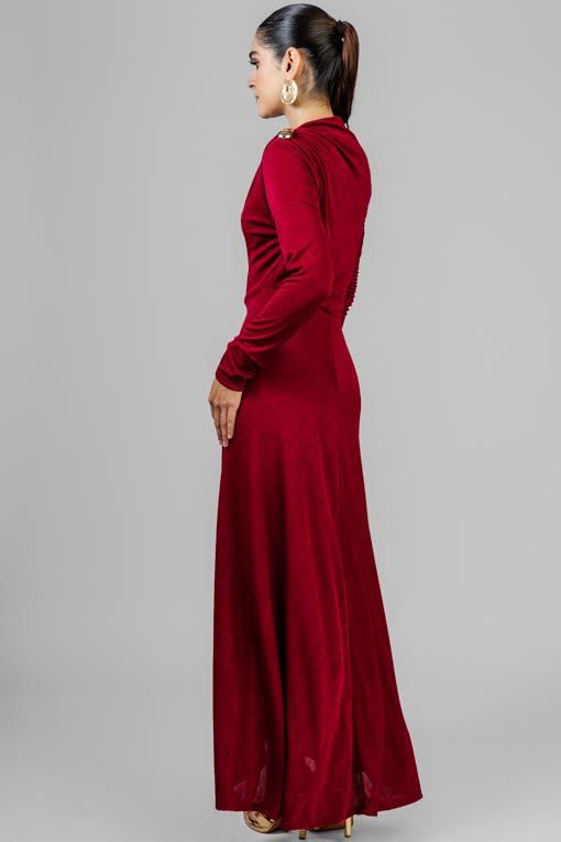 VESTIDO BURGUNDY MANGA LARGA