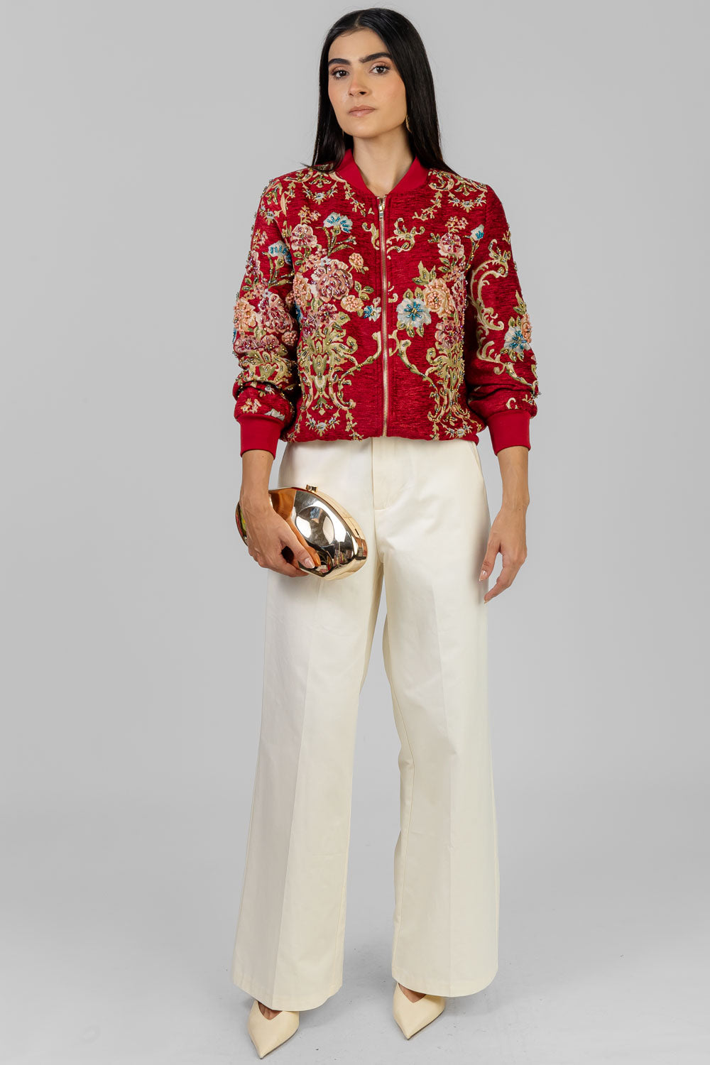 CHAQUETA BOMBER BORDADA ROJA