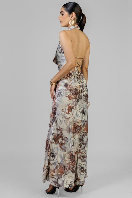 VESTIDO HALTER SATINADO FLORAL