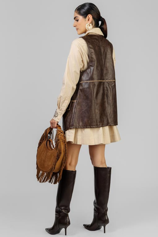 CHALECO VINIPIEL MARRON