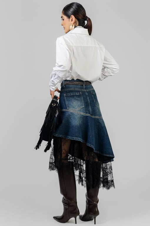 FALDA DENIM CON ENCAJE