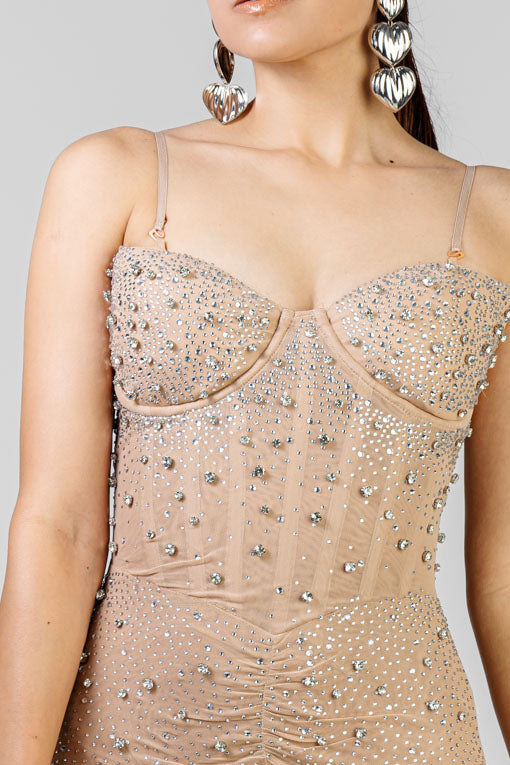 VESTIDO MESH CRSTALES PLATA