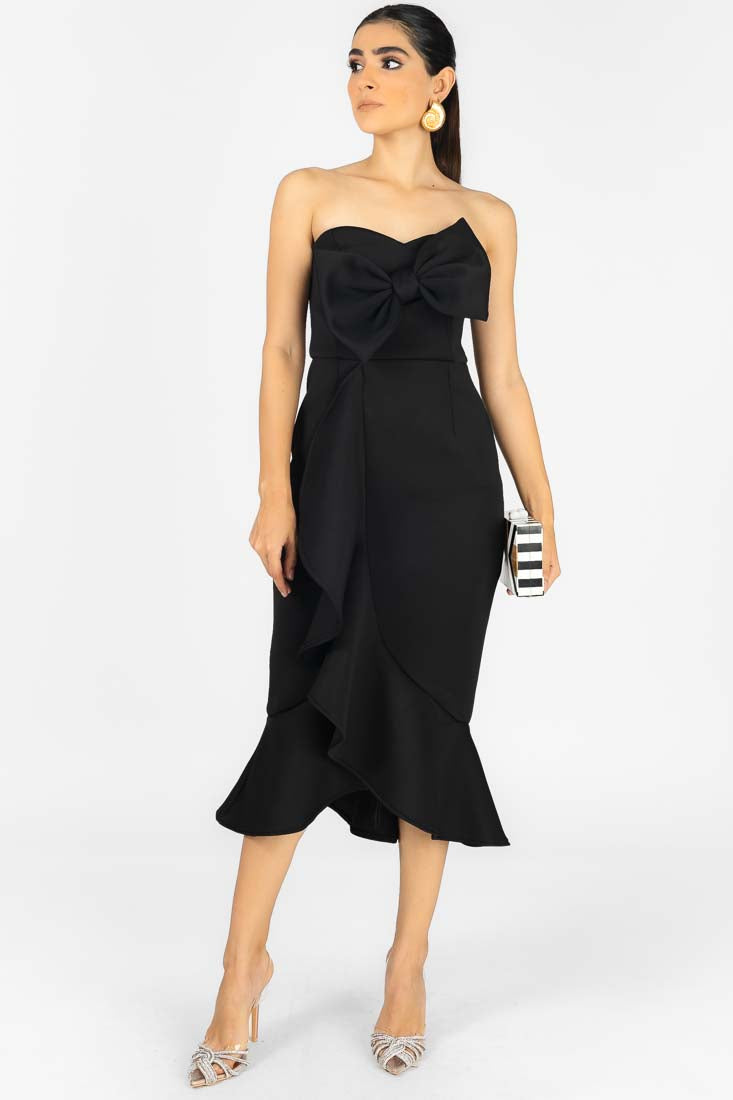 VESTIDO STRAPLESS MOÑO