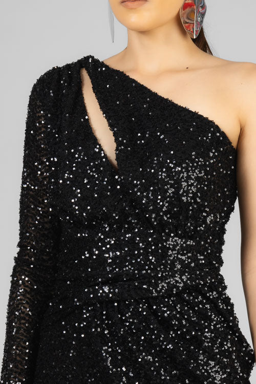 VESTIDO UNA MANGA LENTEJUELA