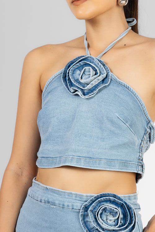 CONJUNTO TOP FLOR MEZCLILLA