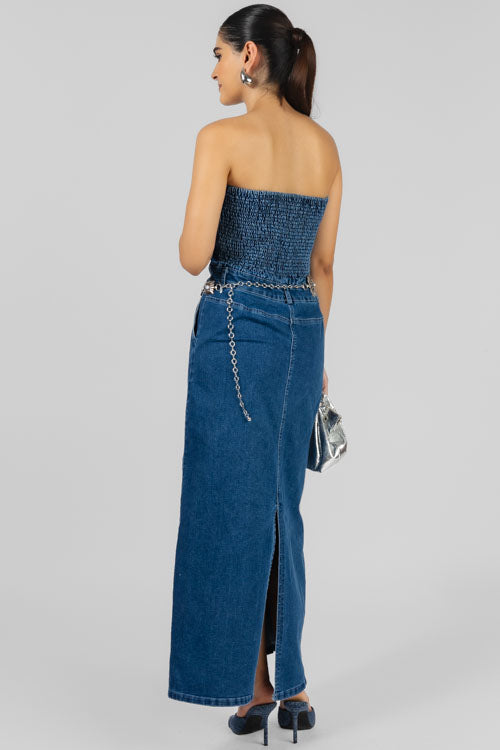 VESTIDO STRAPLESS DENIM