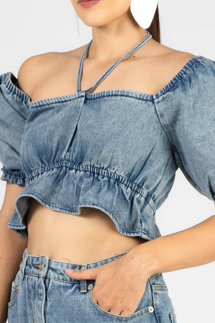 CONJUNTO TOP FALDA MEZCLILLA