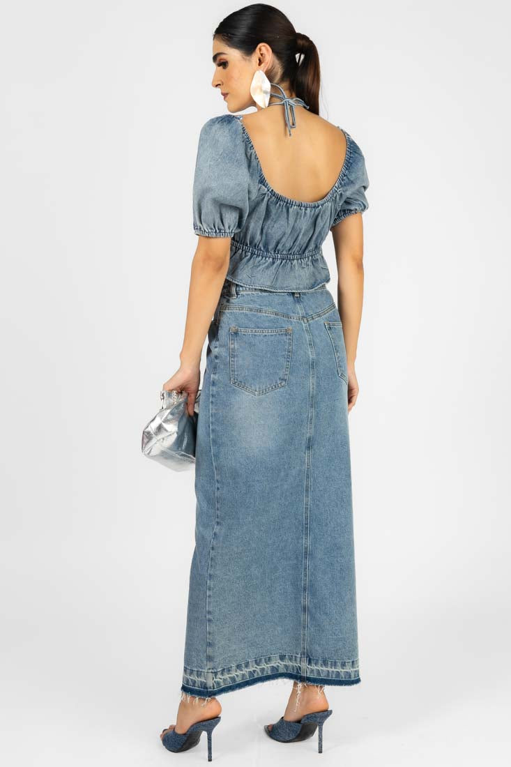 CONJUNTO TOP FALDA MEZCLILLA