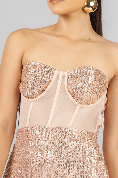 PALAZZO STRAPLESS LENTEJUELA