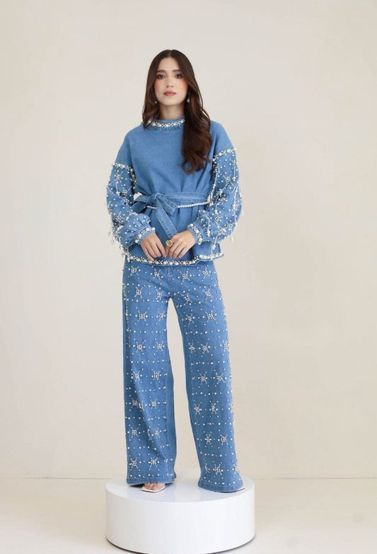 CONJUNTO AZUL PERLADO LUXE