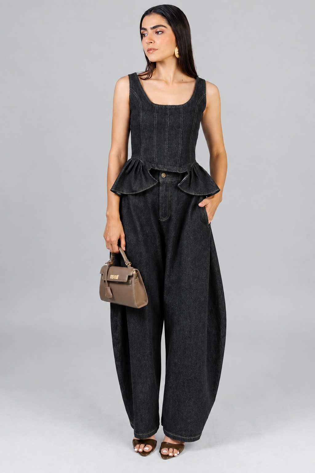 CONJUNTO DENIM PEPLUM OSCURO