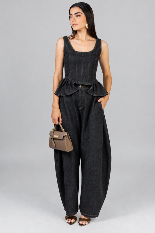 CONJUNTO DENIM PEPLUM OSCURO