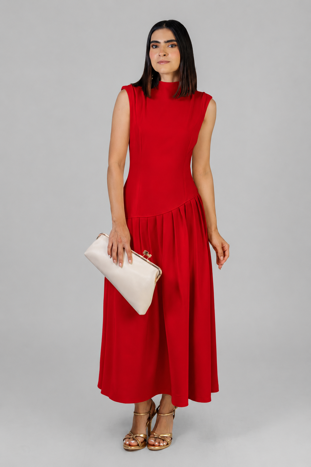 VESTIDO MIDI ASIMÉTRICO PLISADO