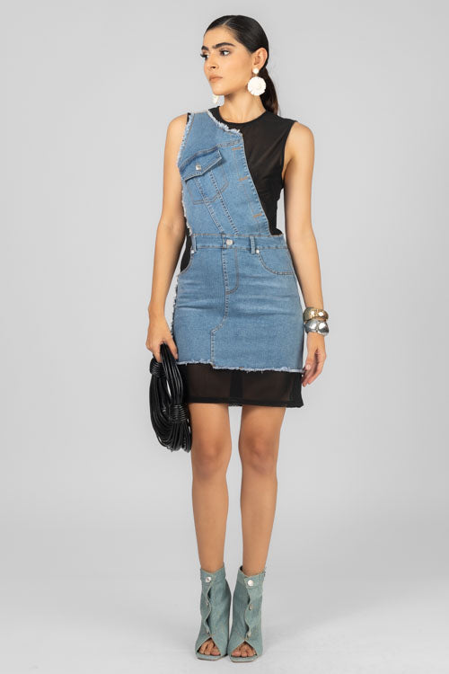 VESTIDO DENIM Y MESH