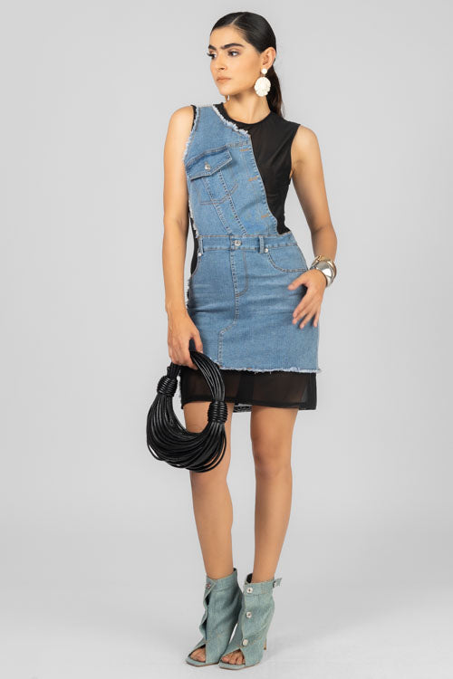 VESTIDO DENIM Y MESH