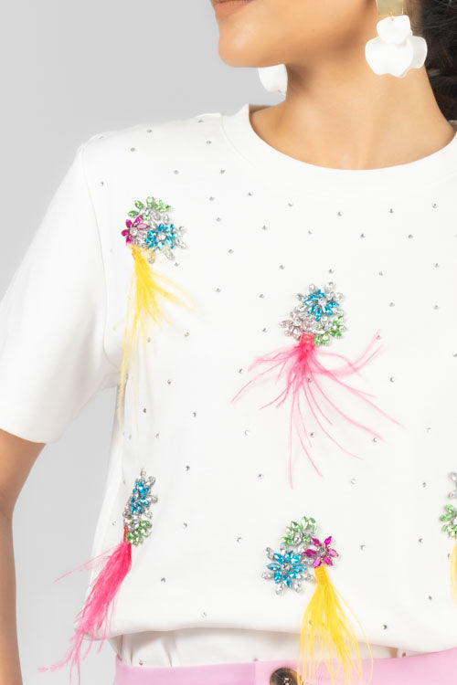 PLAYERA PLUMAS Y CRISTALES