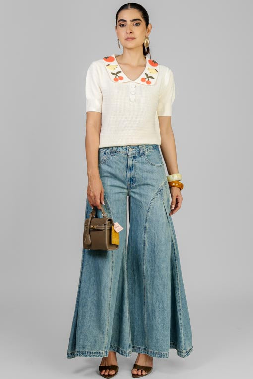 PANTALON DENIM PANEL WIDE