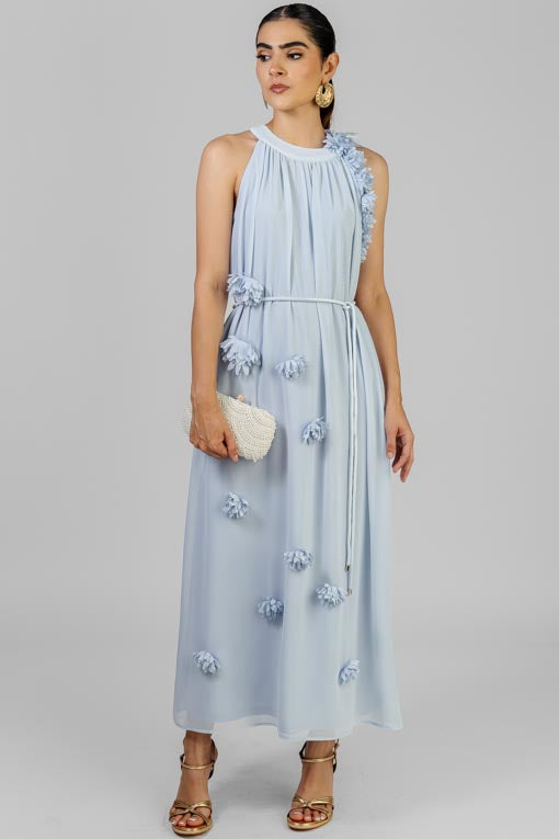 VESTIDO FLORAL CELESTE