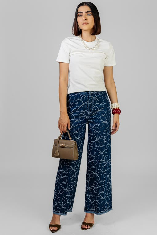 PANTALON DENIM FLORAL